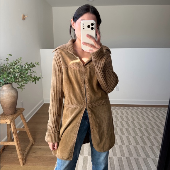Y2K Banana Republic Suede + Ribbed Knit Jacket - Picture 6 of 9